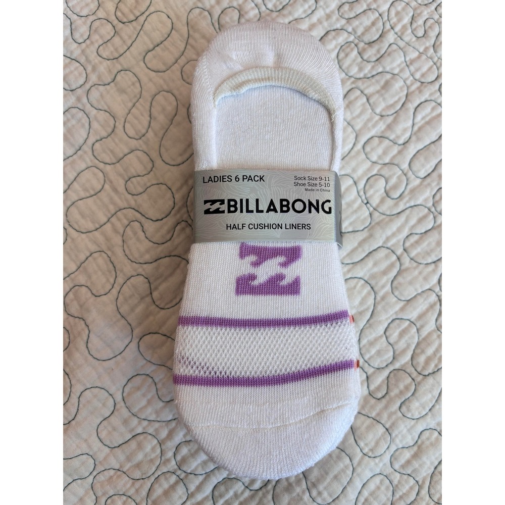 Billabong Womens 6 Pack Half Cushion No Show Socks Shoe Size 5-10